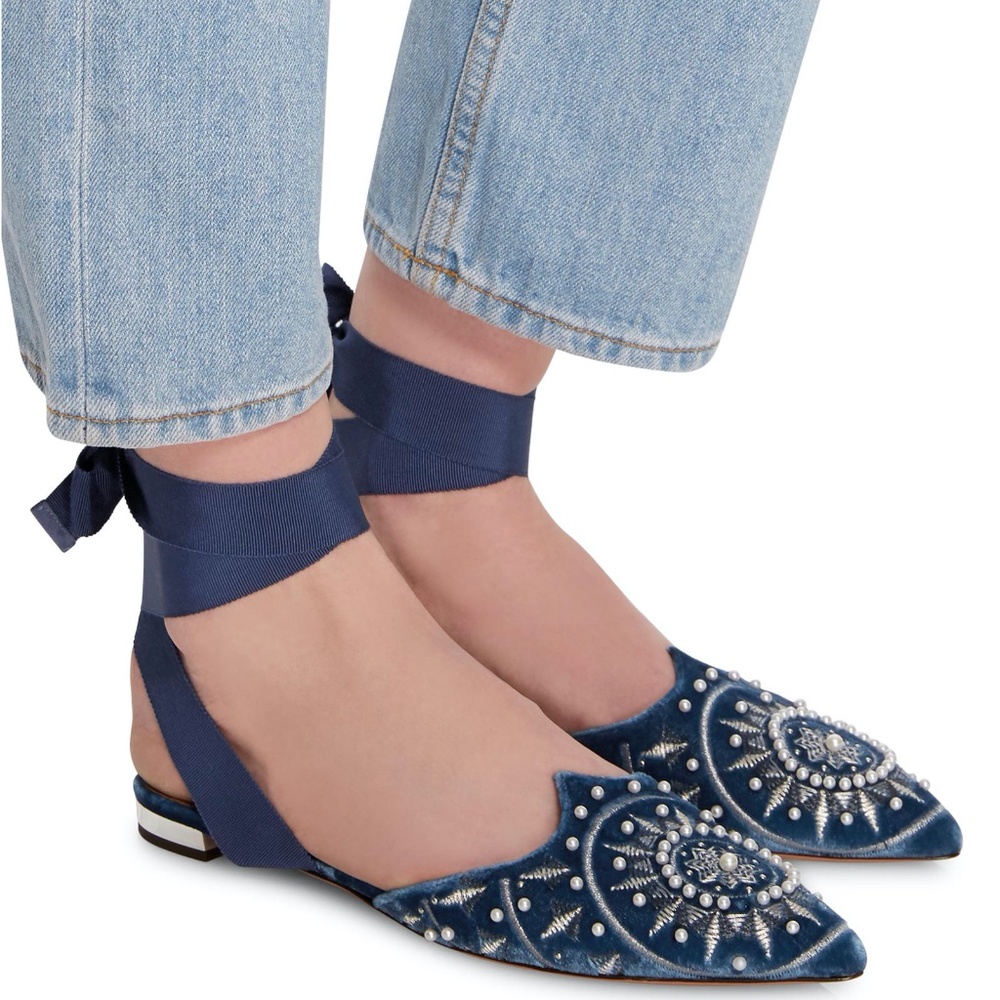 Aquazzura Stellar Embellished Black Suede Flats - Picture 3 of 10